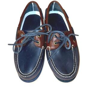 Timberland Classic Navy Dark Brown Boat Shoes 2 Eye A16MJ Size 7 Mens Loafers